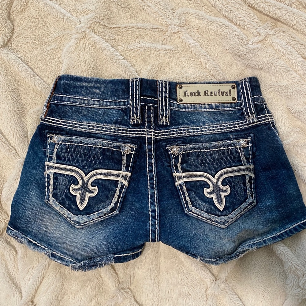 Rock revival denim shorts